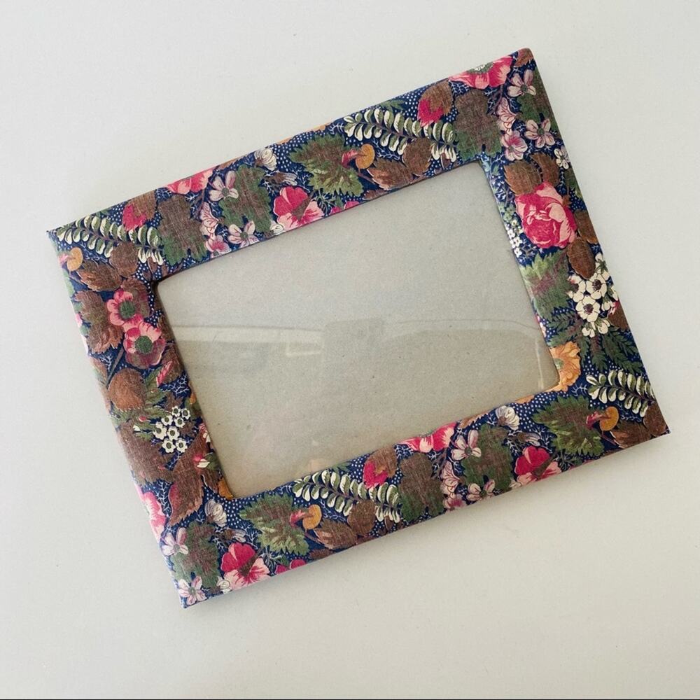 VINTAGE Blue Pink White Floral Print Fabric Handmade Photo Picture Frame Y2K 90s